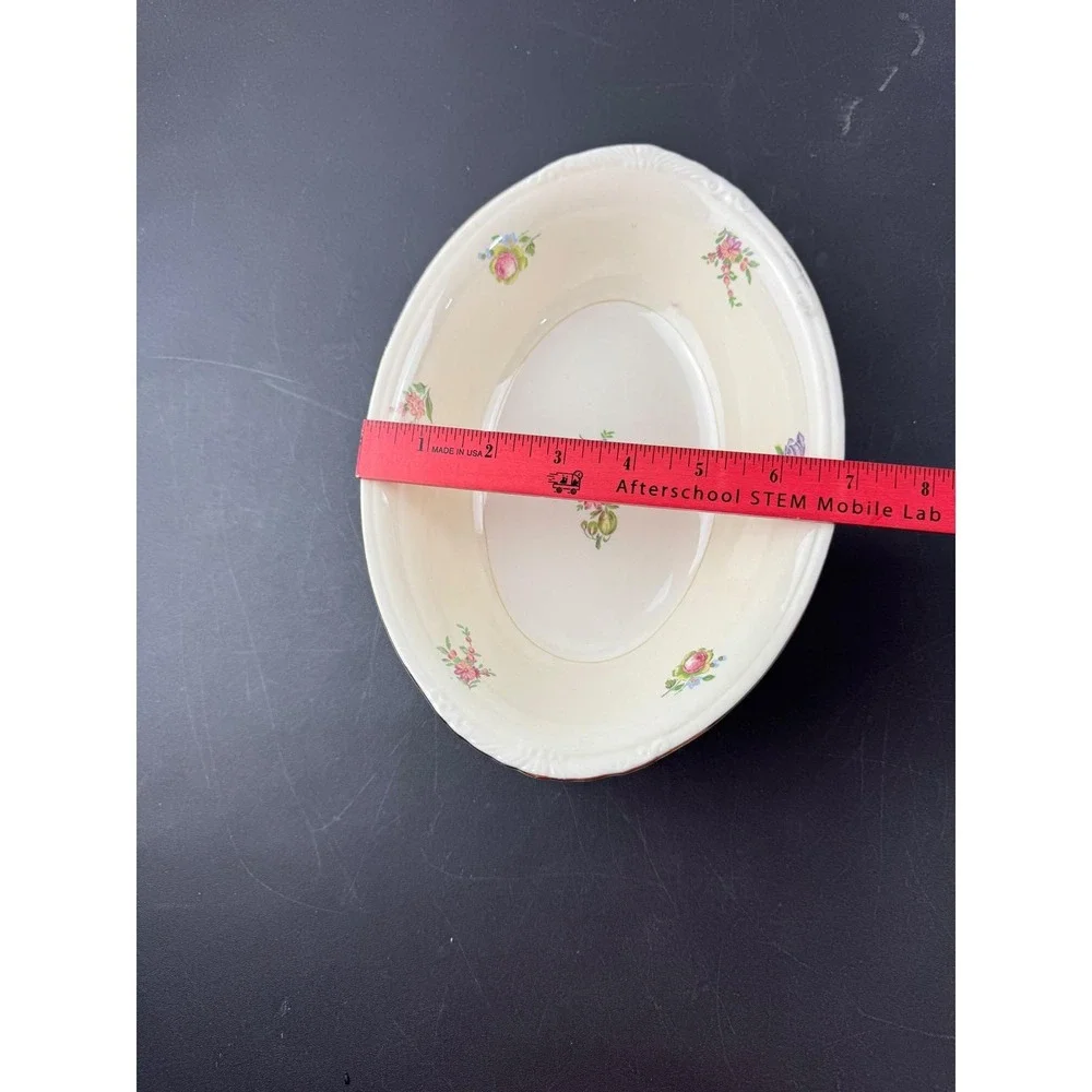 Homer Laughlin Eggshell Nautilus Priscilla‎ Oval Vegetable Bowl Floral Gold Trim
